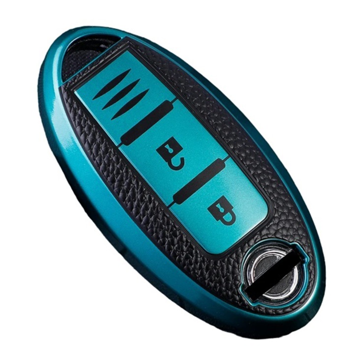 Капак за ключ, зелен с кожени вложки Nissan Qashqai Juke J10 J11 X-Trail T32 T31 Kicks Tiida