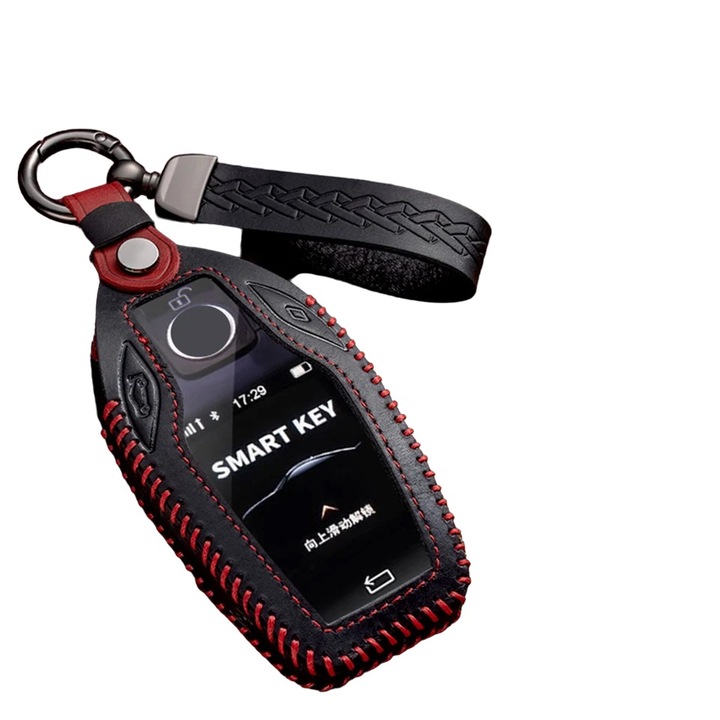 Husa pentru cheie smart cu afisaj, piele negru BMW G11 G12 G30 G31 G32 i8 I12 I15 G01 X3 G02 X4 G05