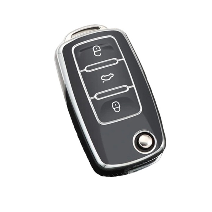 Husa pentru cheie briceag, negru, Seat Leon Toledo Altea Ibiza VW Golf Polo Bora Beetle Tiguan Skoda Fabia Superb