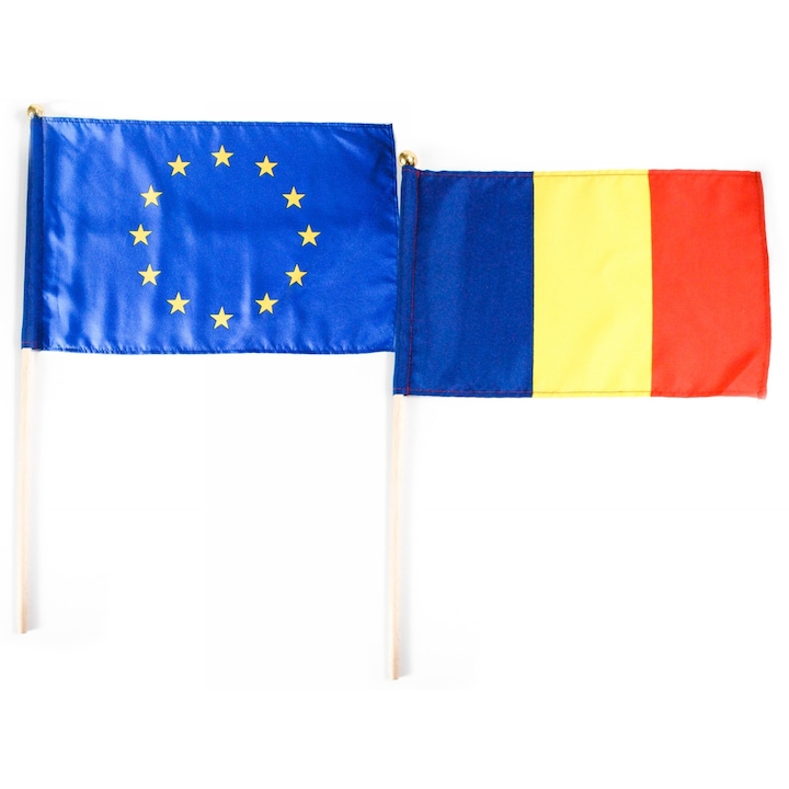 Set steag Romania + UE, dimensiune 30 x 20 cm