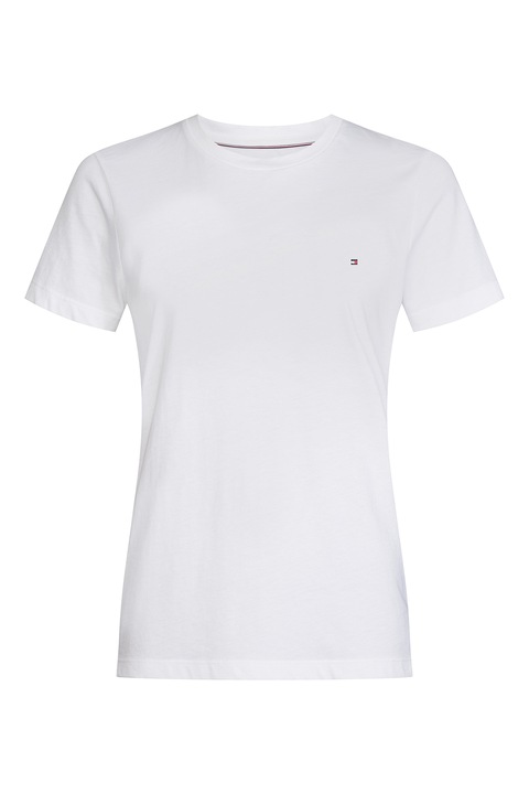 Tommy Hilfiger, Tricou de bumbac organic cu logo discret, Alb