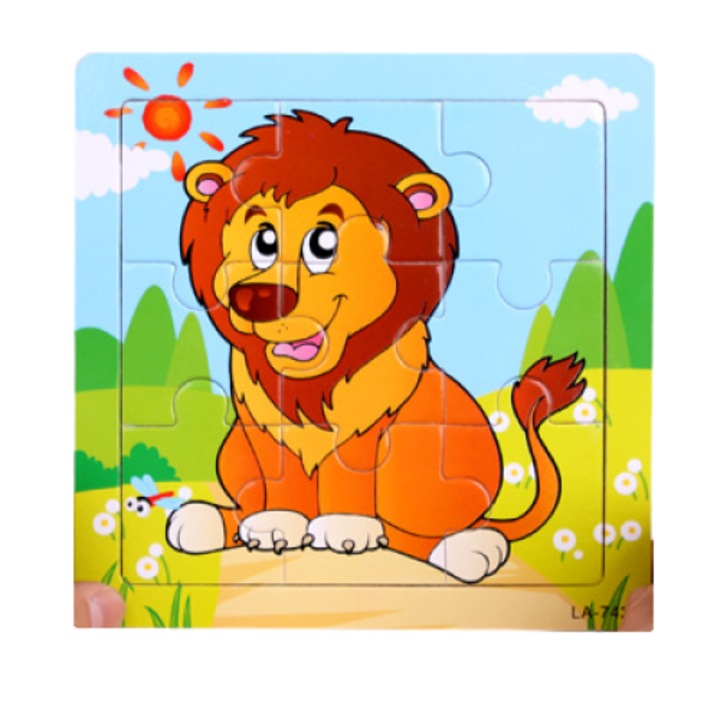 Fajáték puzzle, MilaBaby, oktató kollekció, oroszlán, 9 darab, 15x15cm
