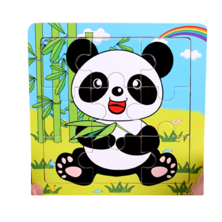 Fajáték puzzle, MilaBaby, Panda, oktató, 15x15cm, 9 darab, gyerekeknek