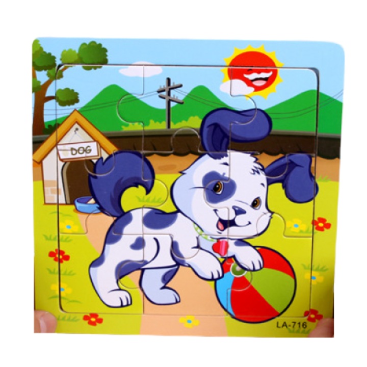 Fajáték puzzle, MilaBaby, oktató, 9 darabos, 15x15cm, gyerekeknek