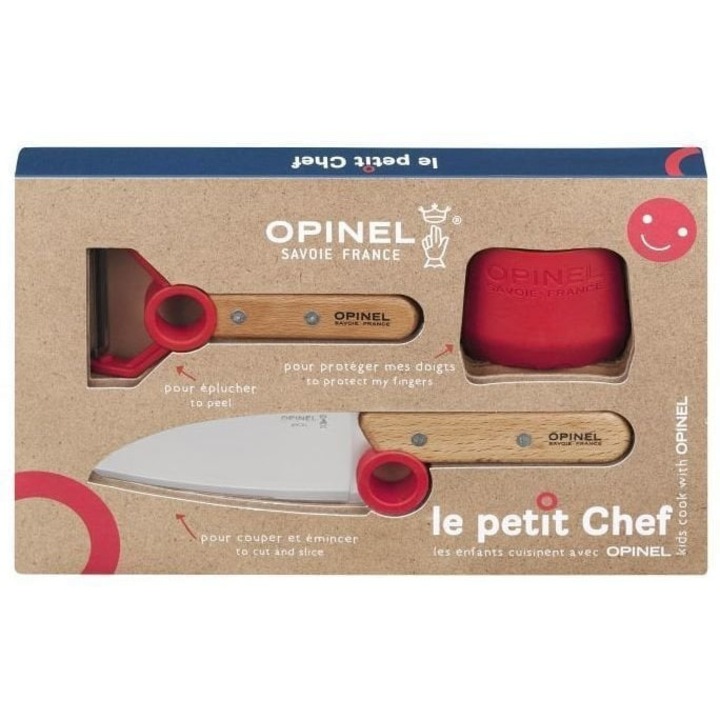 Set bucatarie copii, Opinel, lemn, maro/rosu