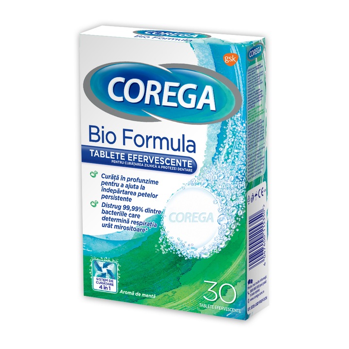 Tablete de curatare pentru proteza dentara Corega Bio Formula, 30 buc
