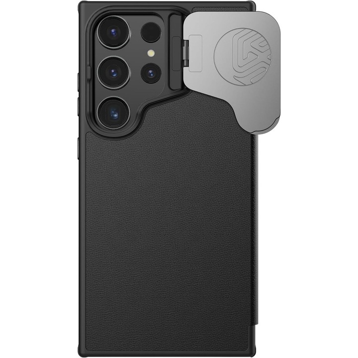 Husa portofel cu protectie camera, Nillkin, Compatibil cu Samsung Galaxy S24 Ultra, Piele ecologica, Negru