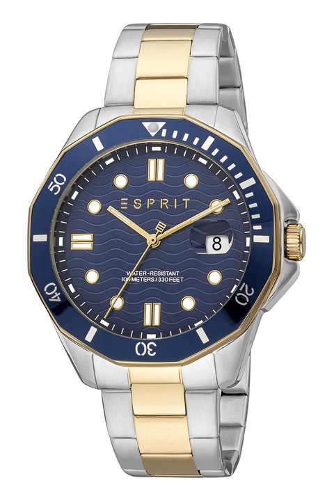 Esprit, Кварцов часовник от неръждаема стомана, Сребрист, Златист, Тъмносин