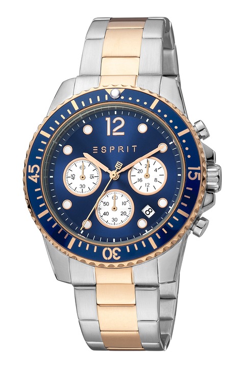 Esprit, Часовник от неръждаема стомана с хронограф, Сребрист, Златист, Тъмносин