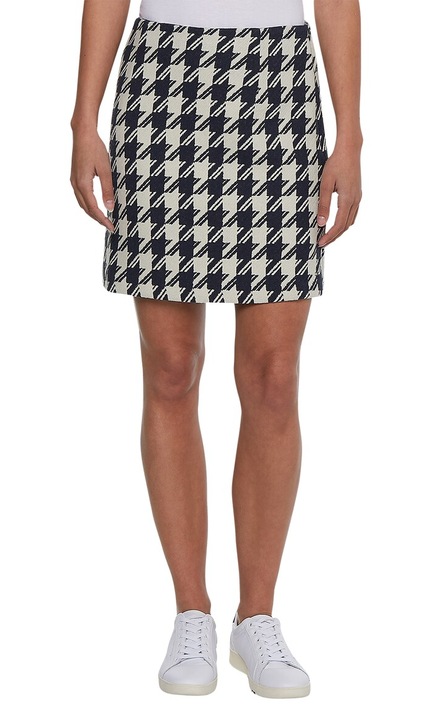 Tommy Hilfiger, Fusta mini din jacquard cu model houndstooth, Negru/Ecru