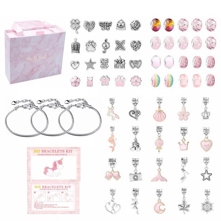 Kit DIY bratara pentru copii, Milababy, 3+, Roz