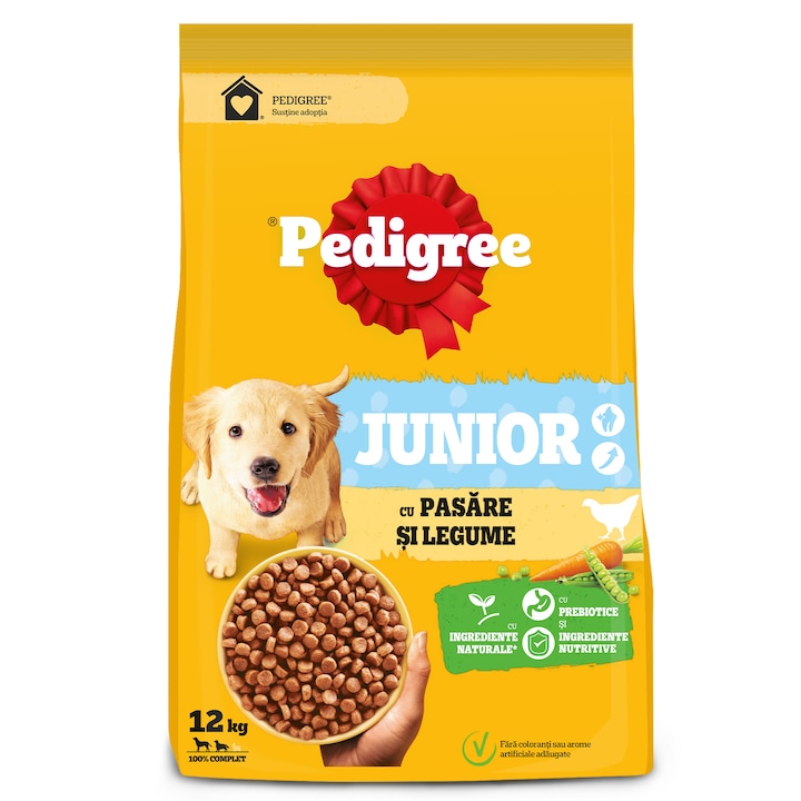 Hrana uscata pentru caini Juniori Pedigree, cu pasare si legume, 12 Kg
