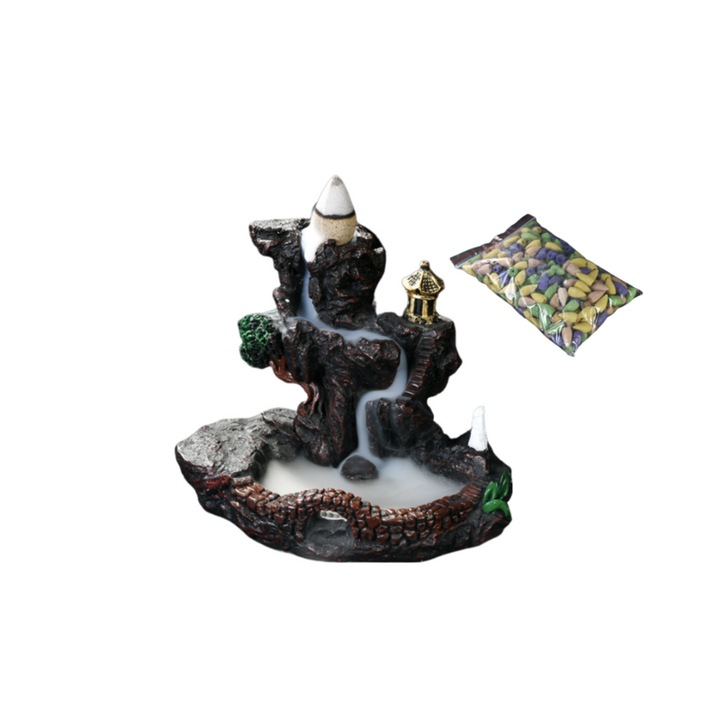 Set suport de tamaie si 60 de conuri de tamaie, Ceramica, Multicolor