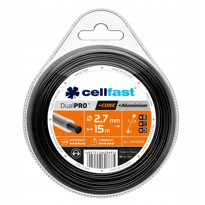 Fűkasza damil, Cellfast, 2.7 mm x 15 m, Fekete