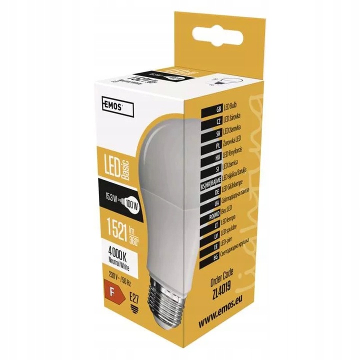 BEC LED, EMOS, E27, A60, 15.3W, 4000K, ALB NEUTRU