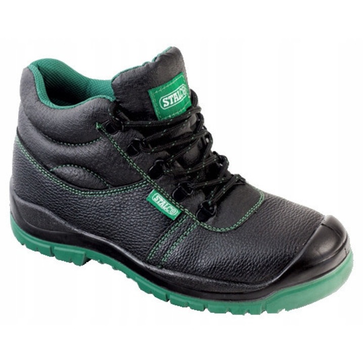 Bocanci protectia muncii, Stalco, Thuro High, Piele, 46 EU, Negru/Verde