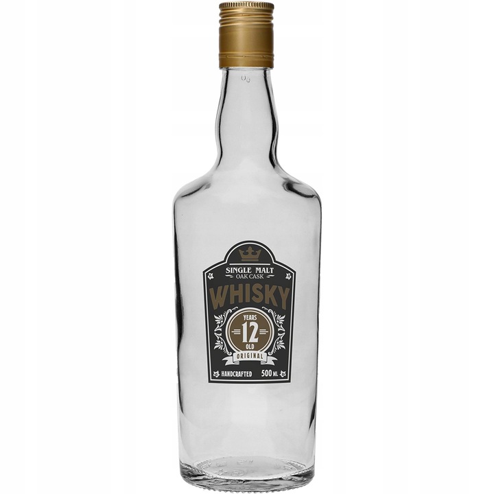 Бутилка със запушалка, Browin, Декоративна, Print whiskey, Бутилка, 500 мл, Прозрачна