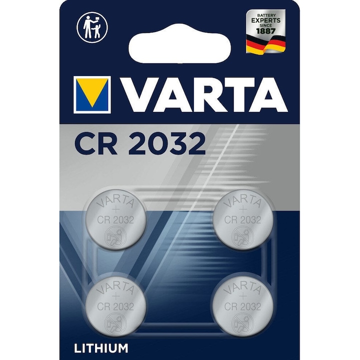 Set 4 baterii CR2032, Varta, Lithium, Argintiu