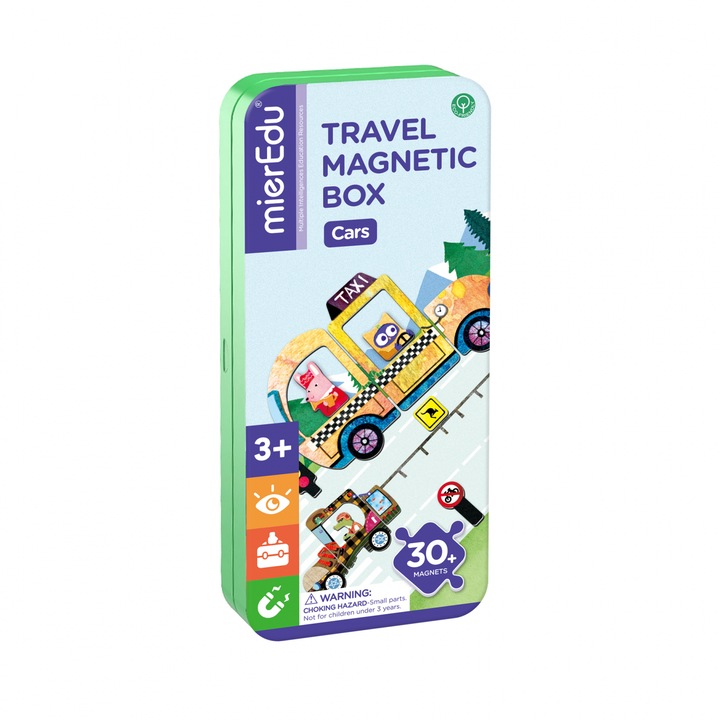 Магнитен пъзел в метална кутия, съвпадение и сдвояване игра - Автомобили