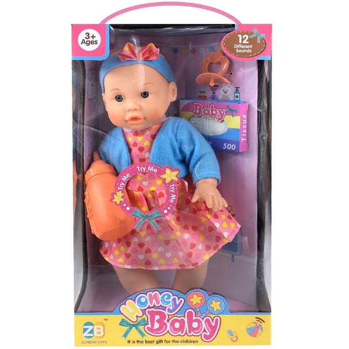 Trifox interaktív baba, hanggal, 35 cm, vinilből, 3+ éves gyermekeknek, többszínű, 1 db