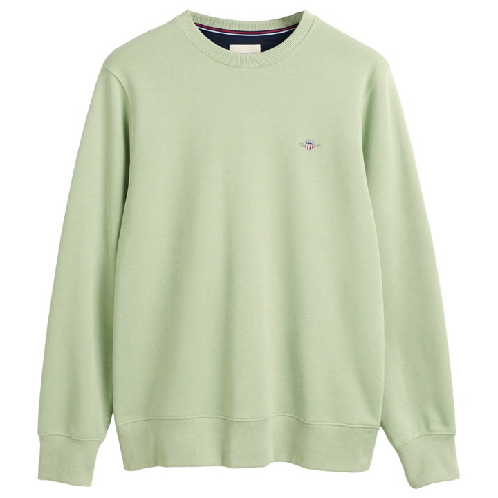 Gant, Bluza de trening regular fit cu decolteu la baza gatului Shield, Verde pal