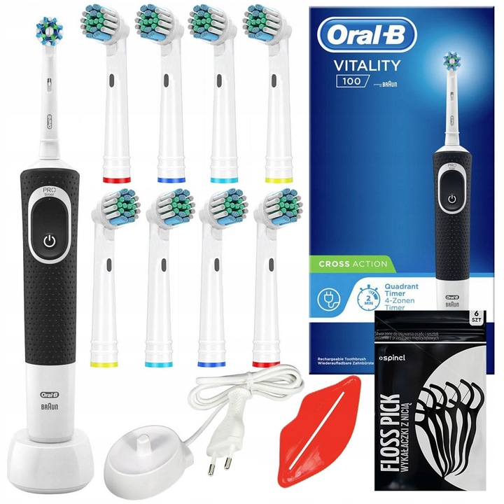 Oral-B Vitality 100 elektromos fogkefe, 8 csere fogkefehegy, fekete