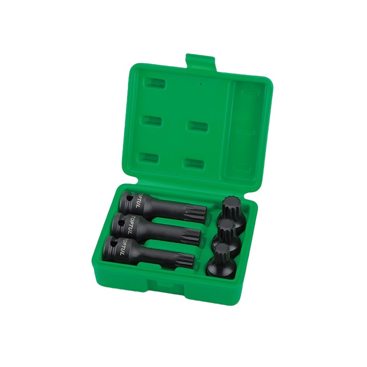 Trusa 6 biti de impact Toptul, prindere patrat 1/2 inch, 12 colturi, deschidere chei M14, M16, M18, lungime 44/77 mm