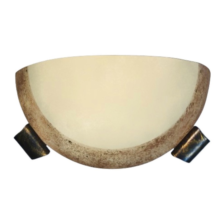 Aplica Perete Vintage WA 2-1034/1 ANTIK E27 1x60W Ornament Metal Antichizat Abajur Sticla Semiluna Crem si Maro pe Margine ORION