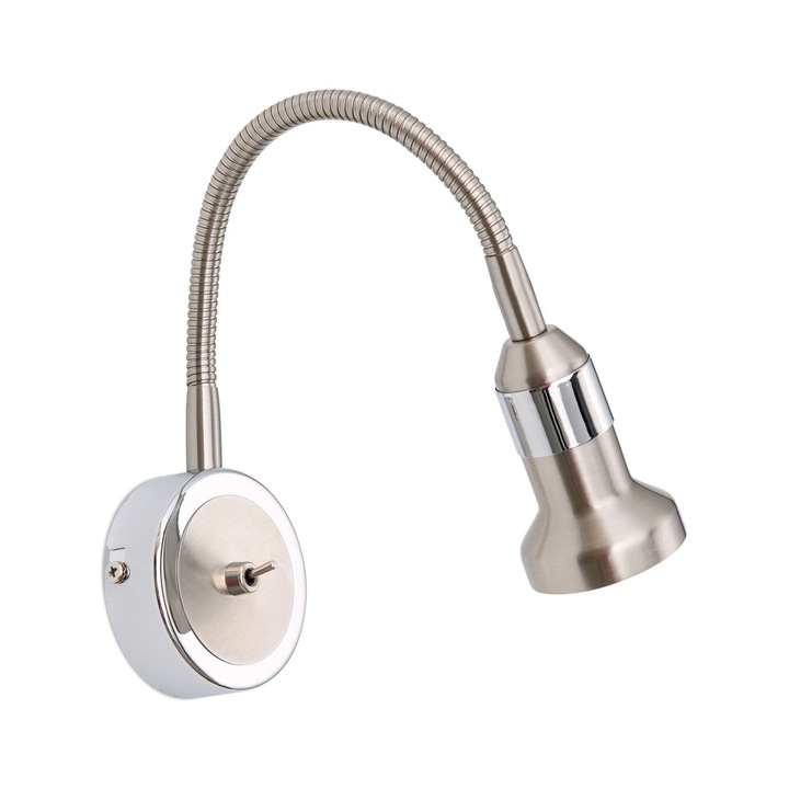 Aplica de perete cu un spot directionabil Seba STR 10-388/1 SATIN G10 1x50W Baza Metal Chrom cu Brat Flexibil cu Buton si Spot Metal Chrom ORION
