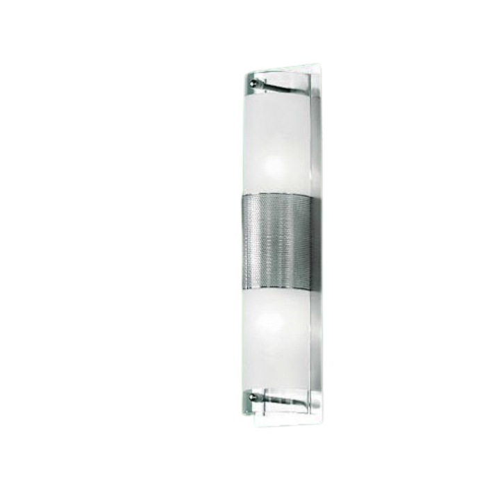 Aplica Perete/Oglinda Baie SOFF 3-458/2 MS-MATT E14 2x40W Cadru Bara Metal Chrom Satin cu Intrerupator, Abajur Sticla Rotunda Matt ORION