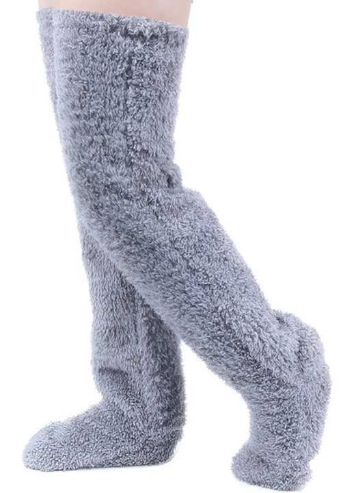 Sosete lungi peste genunchi, moi si calduroase, design unic, deschidere pentru degete, 55 x 24 cm - HUGSOCKS gri