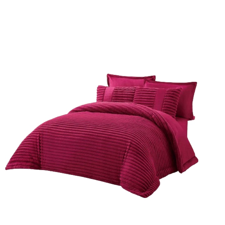 Dupla ágyneműhuzat szett, Jojo Home, Bársony-Műnyúlszőr, Sima, 6 db, 2 személyes, 180x200cm, Ciklámen