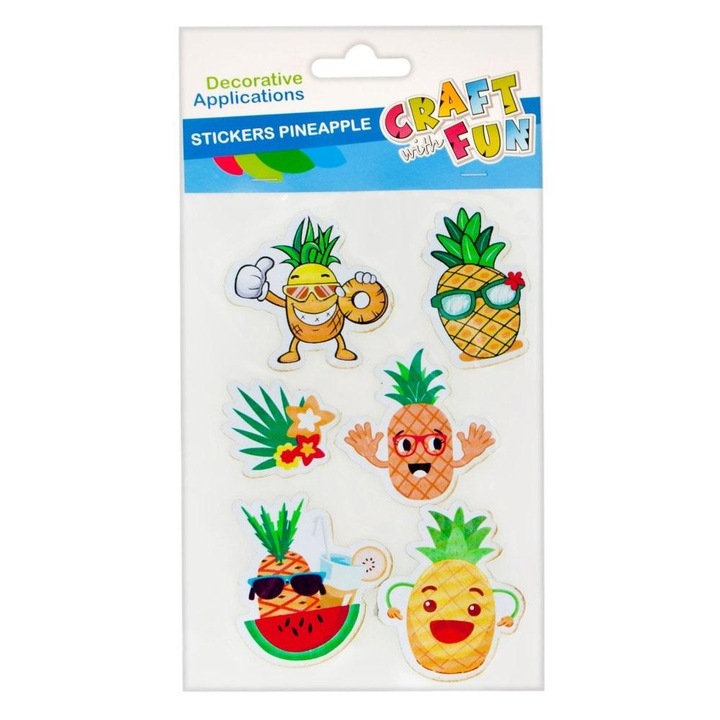 Set 6 stickere cu ananas, Craft with Fun, Multicolor