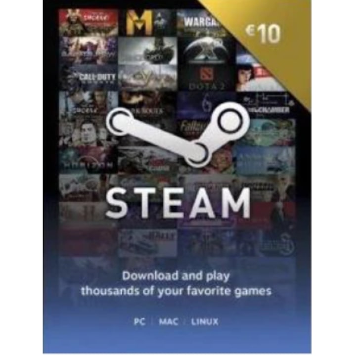 Steam pénztárca kód, PC-hez, 10 euró