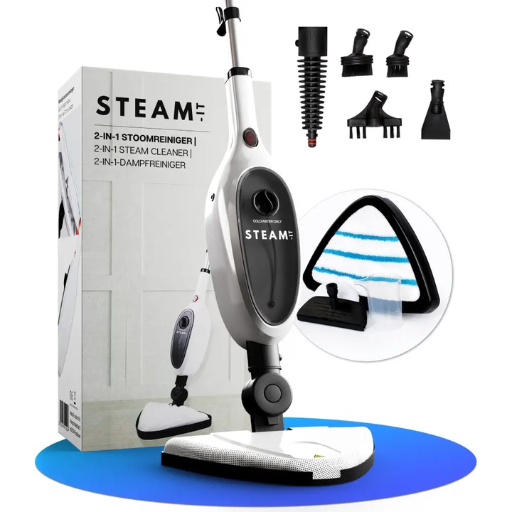 Mop de curatat cu aburi STEAM-IT, 1300 W, Incalzire rapida, Cu 10 accesorii pentru toate podelele inclusiv: baie, canapea, covor, ferestre si oglinzi