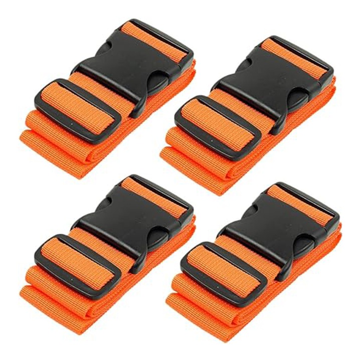 Комплект от 4 ремъка за багаж, Zggzerg, регулируеми до 200 см, аксесоари за пътуване, за количка, куфар и чанта, за семейството, приятели и възрастни хора, които обичат да пътуват и излизат, оранжев