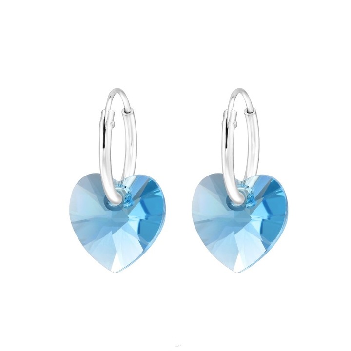 Cercei argint cu cristale - inima aqua, 10.3 x 10 mm, Alore