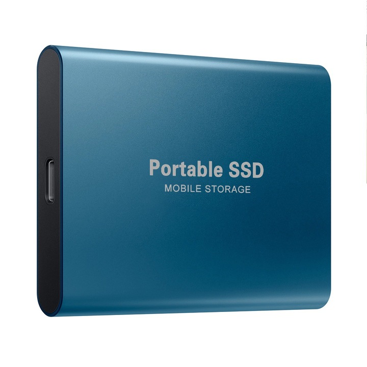 Външен хард диск SSD, Алуминий, TB51, Преносим, USB 3.0, 1TB, Син