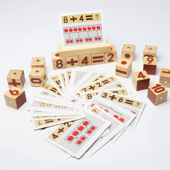 Cuburi Magnetice din Lemn cu Cifre, 16 Piese, Jucarie Educationala Montessori