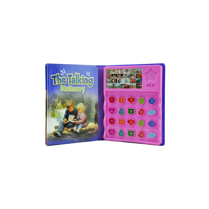 Carte interactiva si educativa TalkativeBook Doty®, 500 de cuvinte de baza, in limba engleza, distractiva, efecte sonore, multicolora