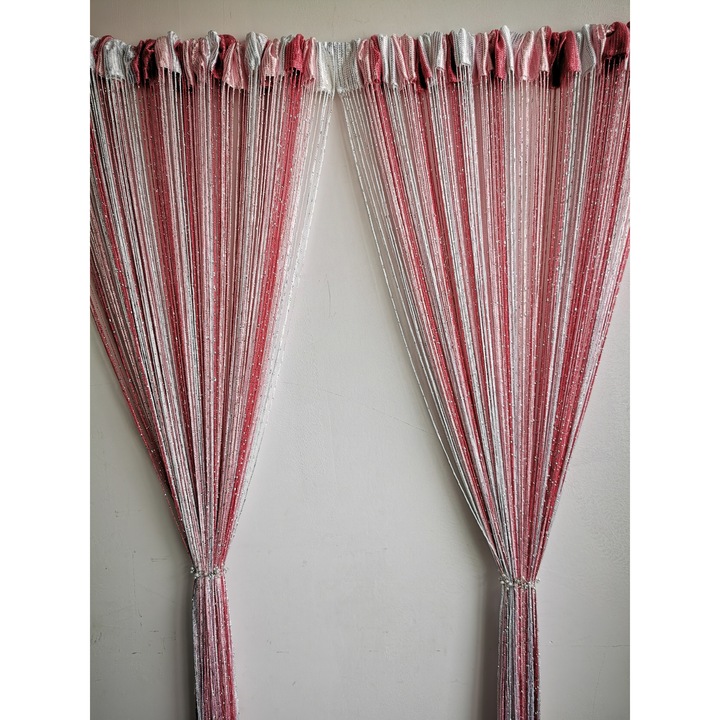 Perdea de ata, franjuri, alb, rose, 300 x 300 cm, SS22, INOVIUS