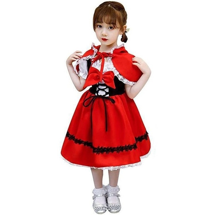 Costum serbare fete Scufita Rosie, cu pelerina, rosu, 3-4 ani