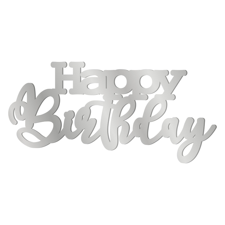 Topper tort Tort Happy Birthday, Inedit Print, TC964, Oglinda argintie, 10 cm