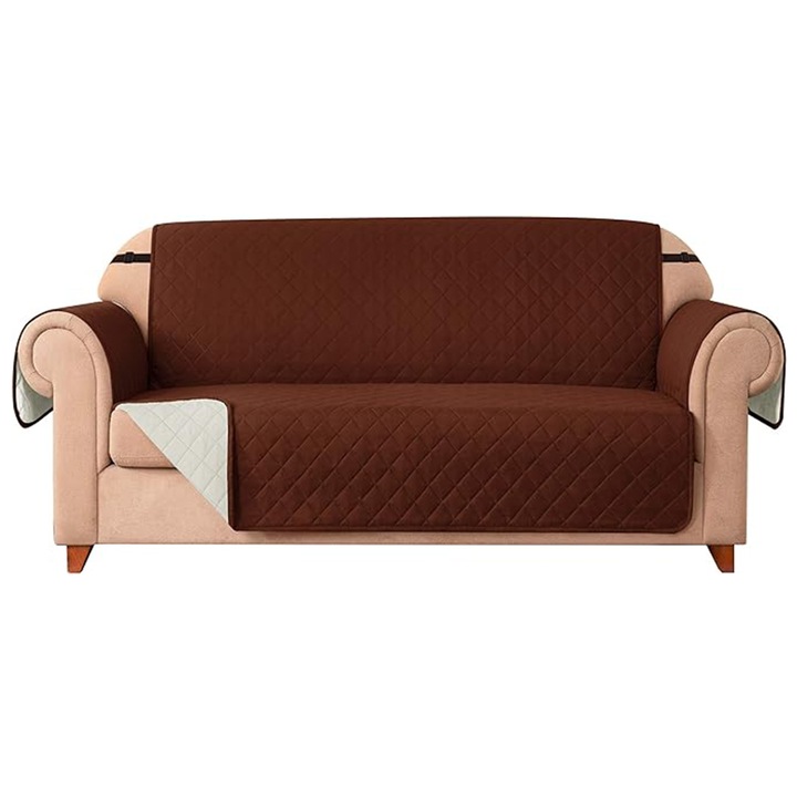Капитонирана калъфка за 2-местен диван, AllizBan, 170 х 230 см, диамантен десен, две страни, протектор за диван, кафяв