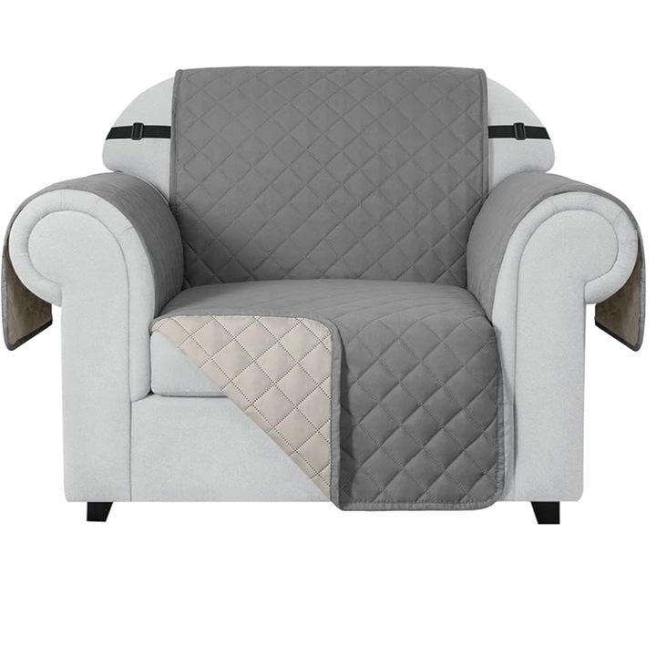 Капитонирана калъфка за 1-местен диван, AllizBan, 170 x 170 см, диамантена шарка, две страни, протектор за диван, Сив