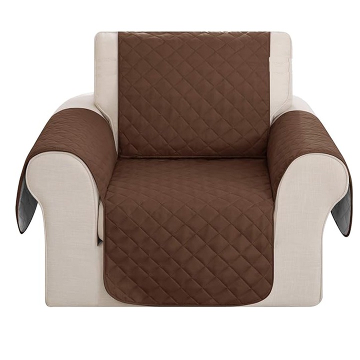 Cuvertura matlasata canapea 1 locuri, AllizBan, 170 x 170 cm, model romburi, doua fete, protejati canapea, Maro