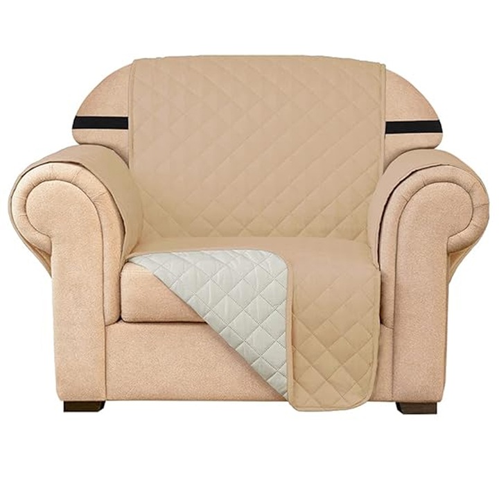 Капитонирана калъфка за 1-местен диван, AllizBan, 170 х 170 см, диамантен десен, две страни, протектор за диван, бежов