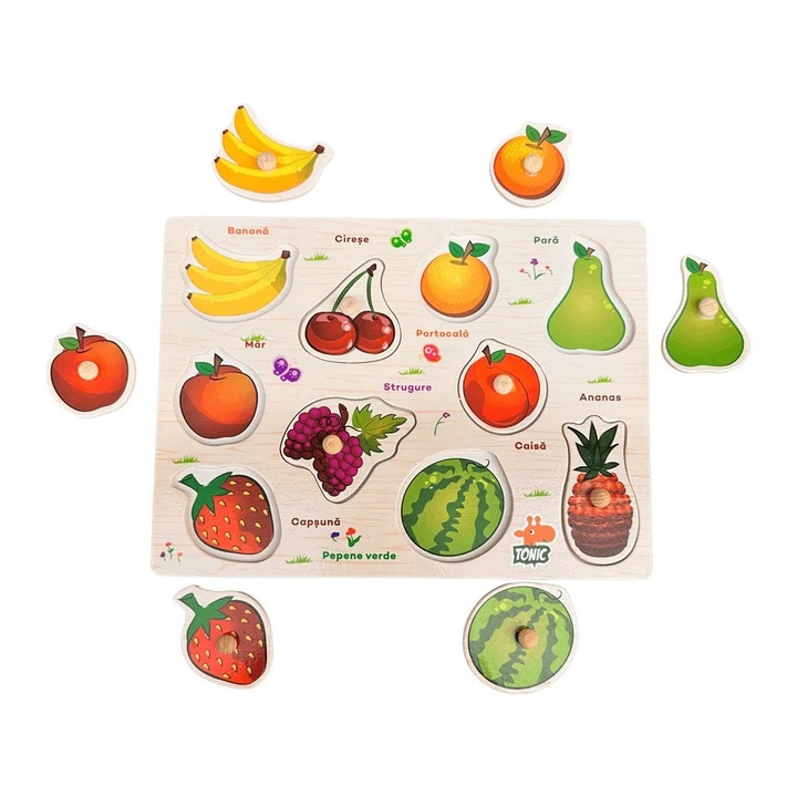 Fából készült kirakós románul - Gyümölcsök, 9 db