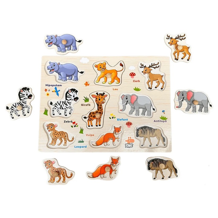 Fából készült kirakós román nyelven - Vadállatok, 9 darab