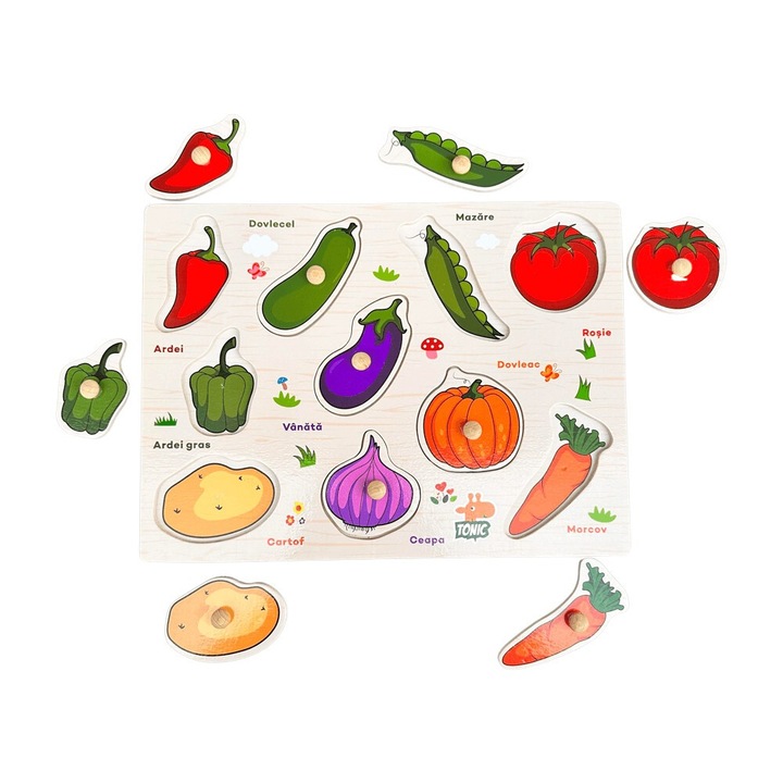 Fából készült kirakós román nyelven - Zöldség, 9 darab